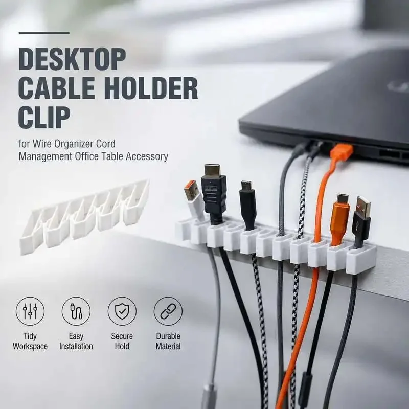 Adhesive Cable Retaining Clip Holder for Desk Wire Organizer Cord Routing Management Tool