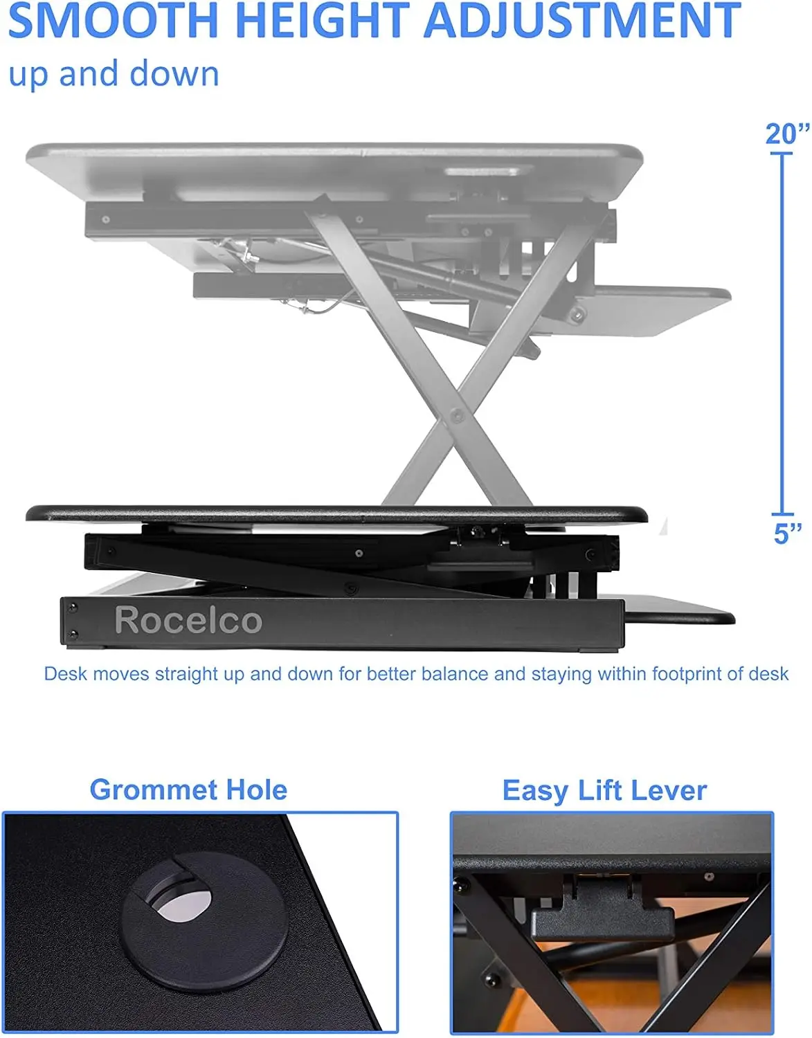 46 Inch Large Height Adjustable Standing Desk Converter Quick Sit Stand Up Triple Monitor Riser Tall Gas Spring Assist Computer