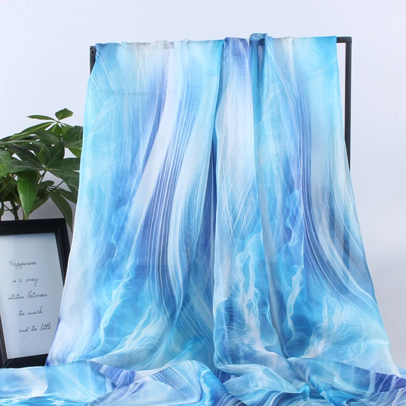 1m Chiffon Fabric Gradient Transparent Printed Thin Mesh Veil DIY Fabrics for Sewing Elegant Hanfu Dresses Skirt Clothes Scarves