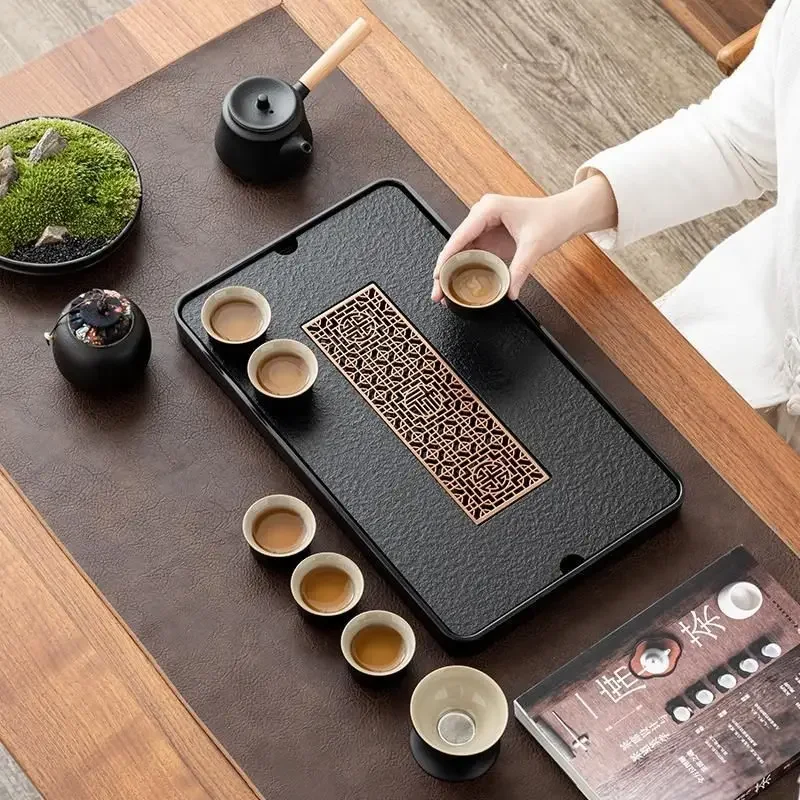 Tea tray, household tray, tea table, water drainage and storage, kungfu tea set, tea tray, tea sea