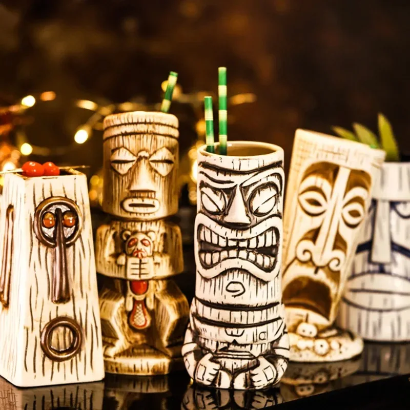 Creative Ceramic Mug Shaman Totem Face tiki Bar Glass Wine Cocktail Glasses Whiskey Cup Beer Cup Juice Cup Thicken
