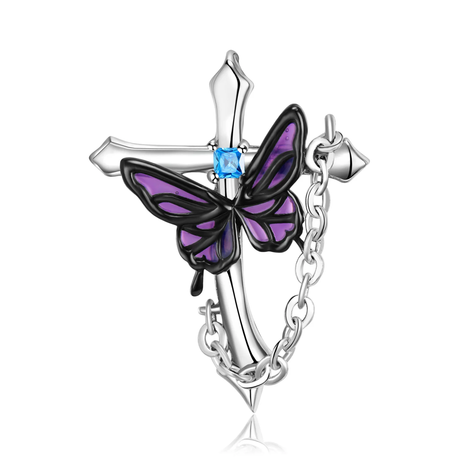 S925 Sterling Silver Cross Purple Butterfly Pendant Necklace Inlaid Blue Cubic Zirconia Lucky Blessing Jewelry For Women Party view 6