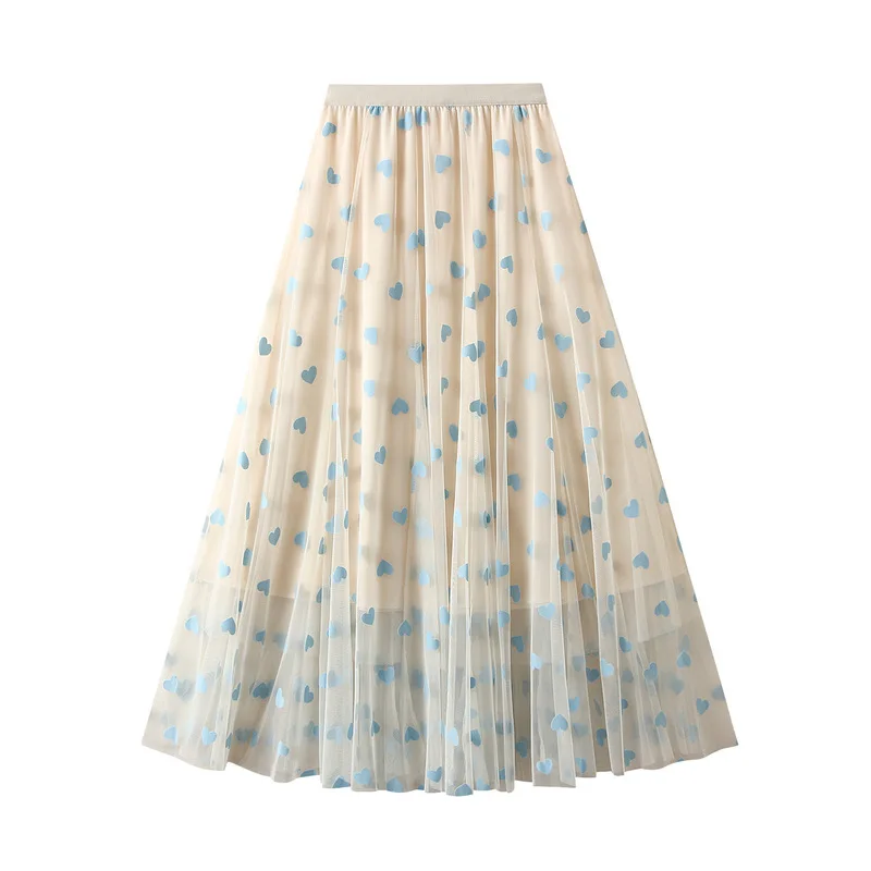 High end French retro mesh skirt, women's new mid length skirt, fluffy skirt, plush yarn skirt, A-line pleated skirt