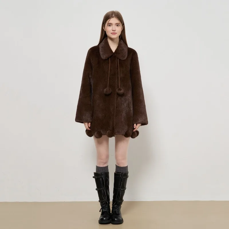 Lapel Brown Furry Jackets Fluffy Loose Single Breasted Faux Fur Jackets Solid Fluffball Decoration Vintage Plush Coats Faux Mink