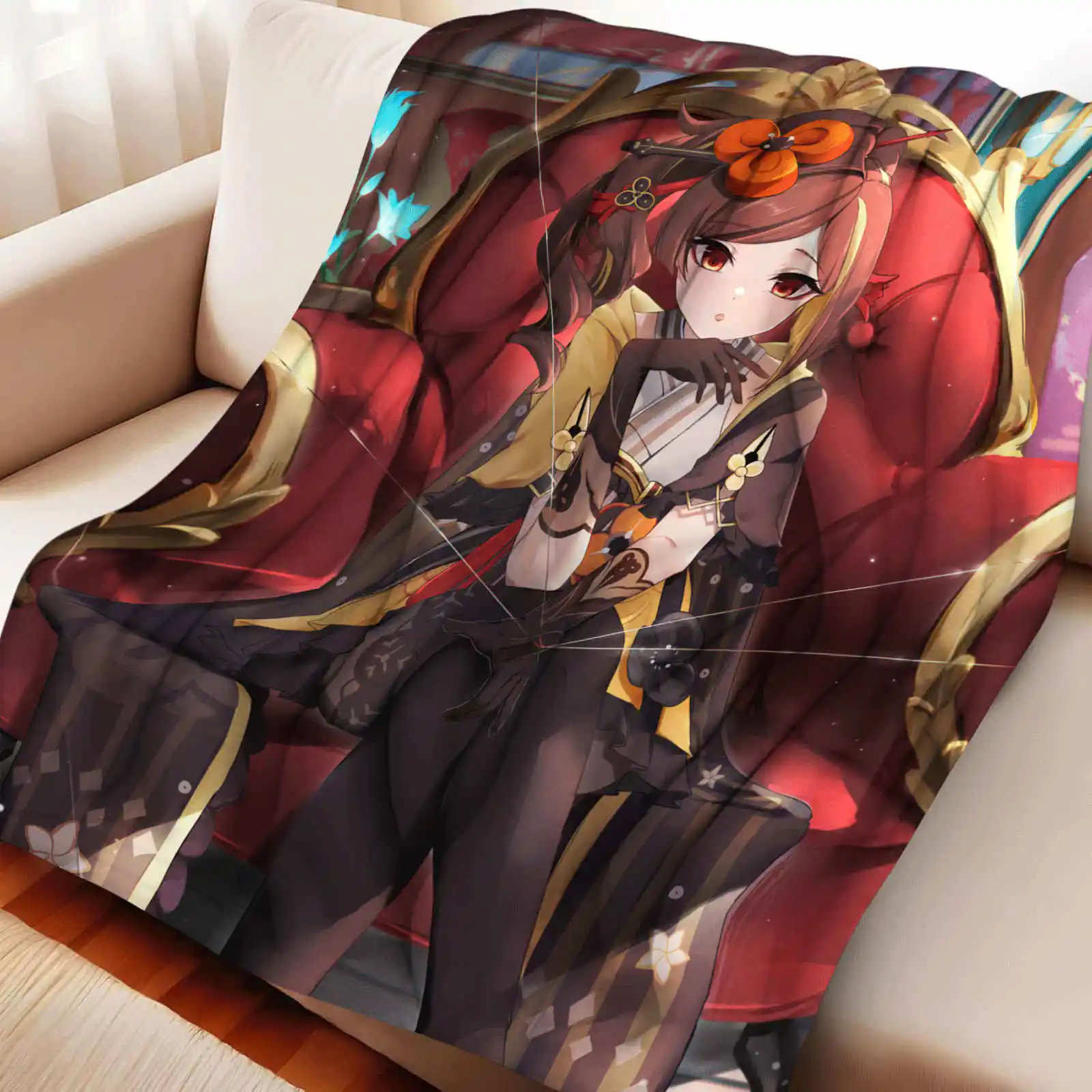

Genshin Impact Chiori Flannel Throw Blanket Blankets Sofa Decoration Bear and Pa blankets Cozy Soft