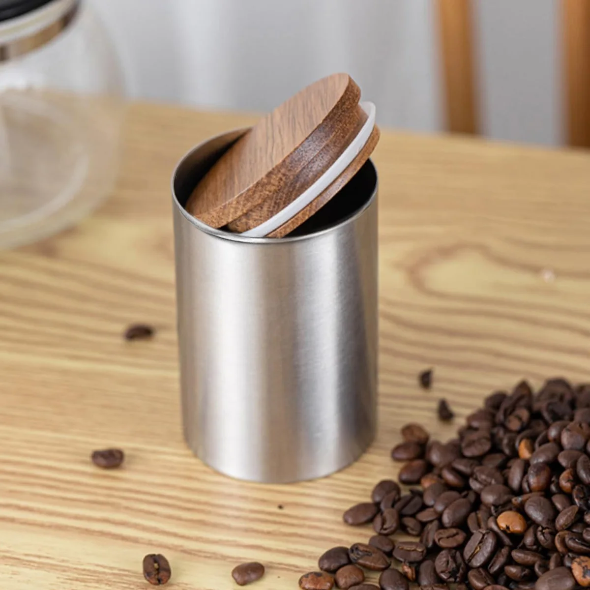 

D9 1Pc Storage Jars with Airtight Lid Containers Kitchen Food Canisters with Acacia Wood Lids Coffee Beans/Sugar/Tea/Nuts Jars