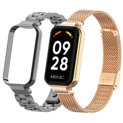 Stainless Steel Strap For Xiaomi Smart Band 8 Active Smart Watch Band Accessories Metal Bracelet Mi Band 8 Active Protector Case