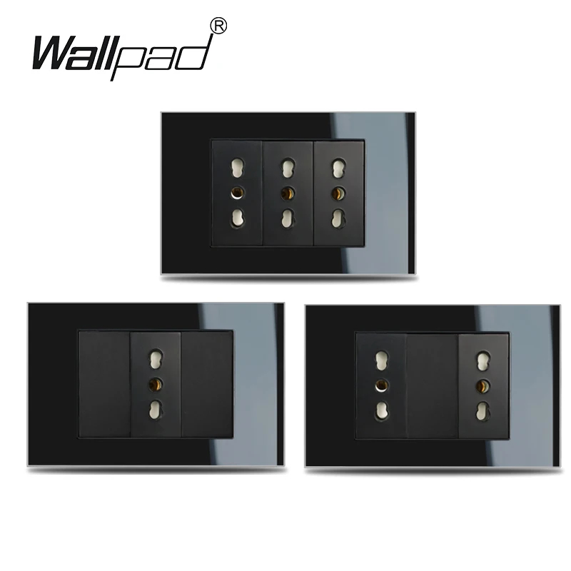 Italian Chile Wall Outlet 118*75mm Wallpad L3 Black Crystal Glass AC 110V-250V 16A Power Double Triple Italy Plug Wall Outlet