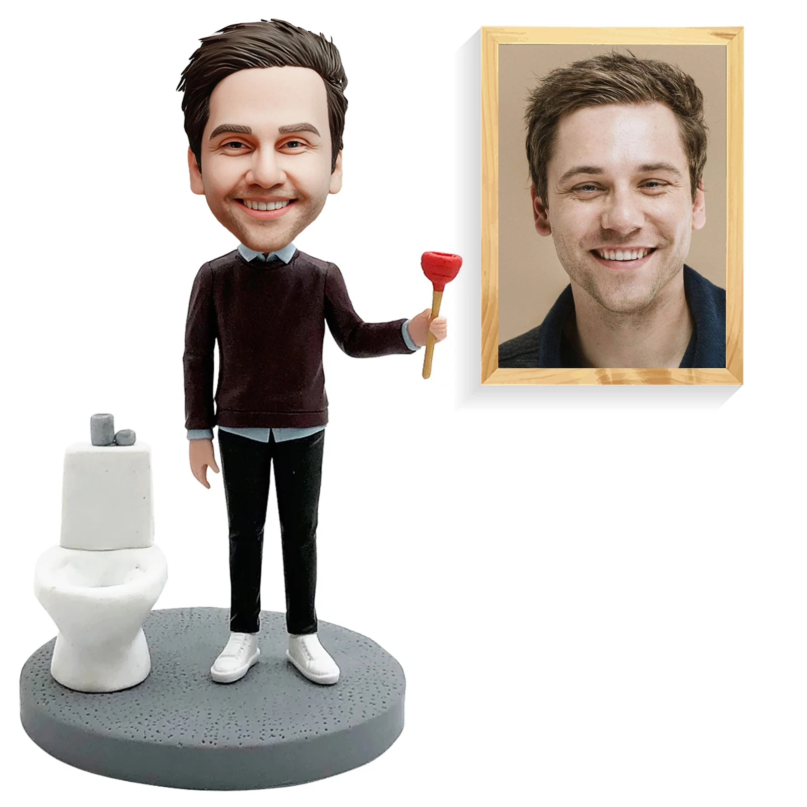 

Custom Funny Bobblehead Unclogging The Toilet Custom Gifts for Birthday Bobblehead Statue Sculpture