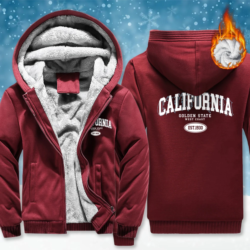 

Golocn State California Est Print Male Zipper Thicken Coats Loose Casual Hoodies Retro Fleece Sportswear Unisex Winter Clothing