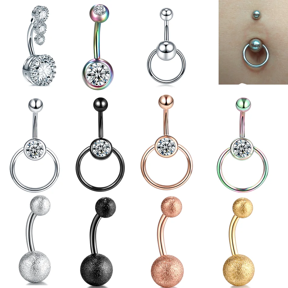 1PC Rhinestone Piercing Navel Rings Stainless Steel Belly Button Ring Navel Piercing Goth Pirsing Ombligo Body Jewelry Wholesale