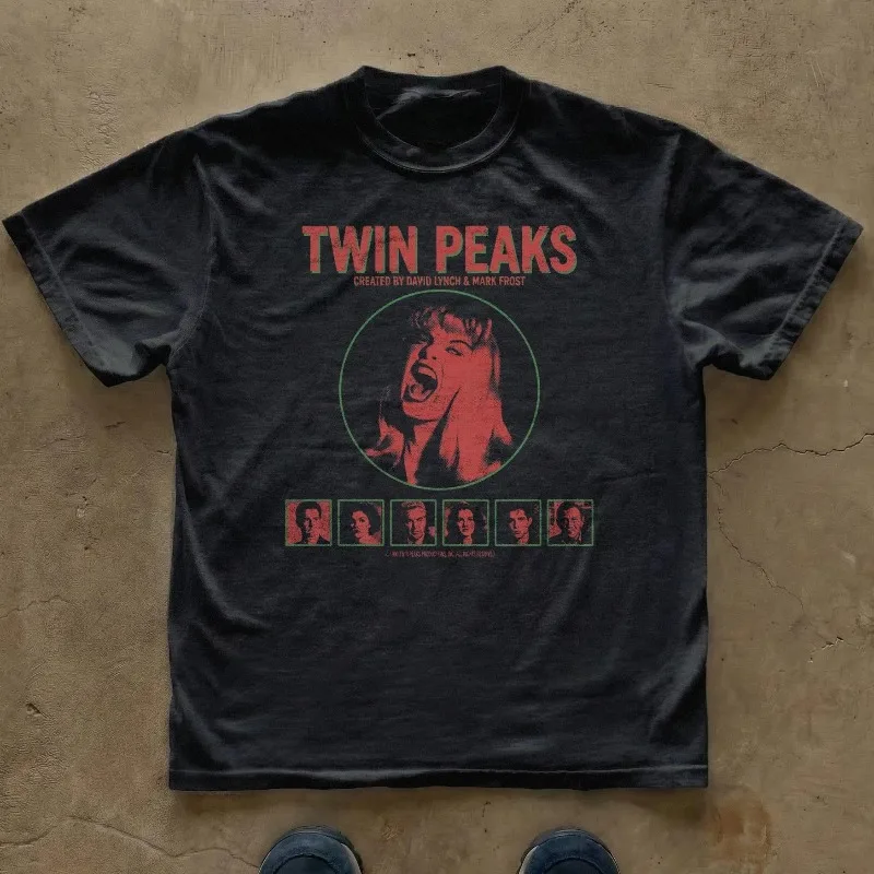 T-Shirt mit Twin Peaks Town-Muster | David Lynch Classic TV Series Herren-T-Shirt, Sommer, neues, lässiges Unisex-T-Shirt im Harajuku-Stil – Detail 3