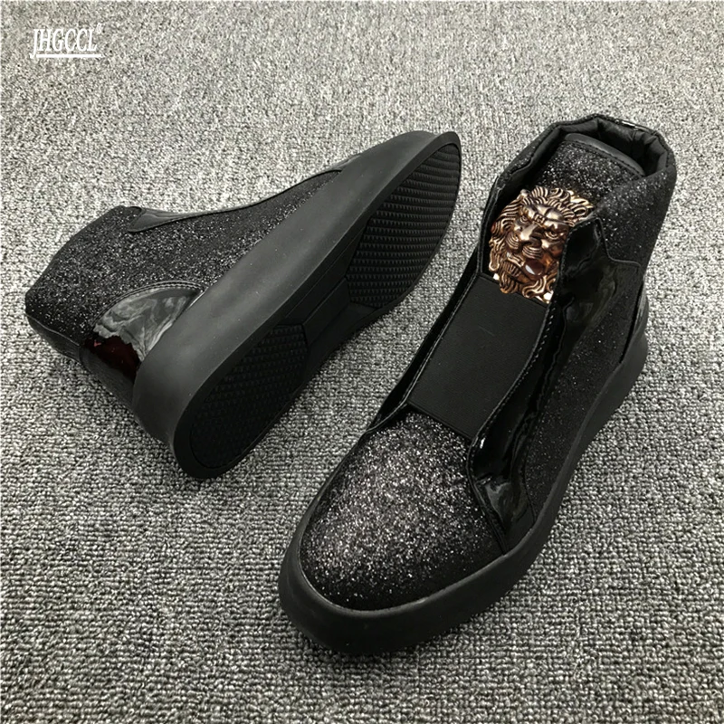 Designer high quality leather loafers men\'s shoes sequins casual board shoes platform sports boots Zapatillas Hombre A26