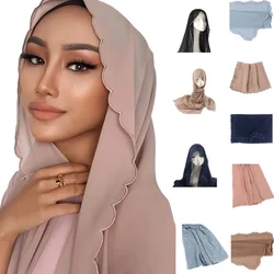 New Pearl Chiffon Hijab Multi-style Embroidered Turbans for Women Foulard En Mousseline Hijab Scarf Islamic Clothing Khimar