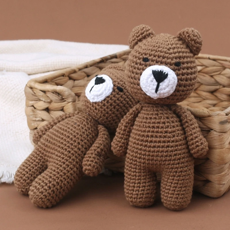 B2EB Crochet for Baby Handmade Animation Knit Sleep Bear Stuffed Animal