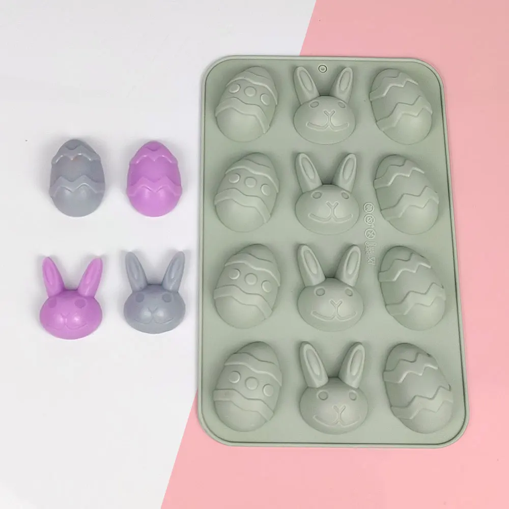 12 Holes Cartoon Egg Mochi Toy Molds Rabbit Bunny Candle Silicone Mold Aromatherapy Plaster Mold Fondant Cake Candle Mold Tools