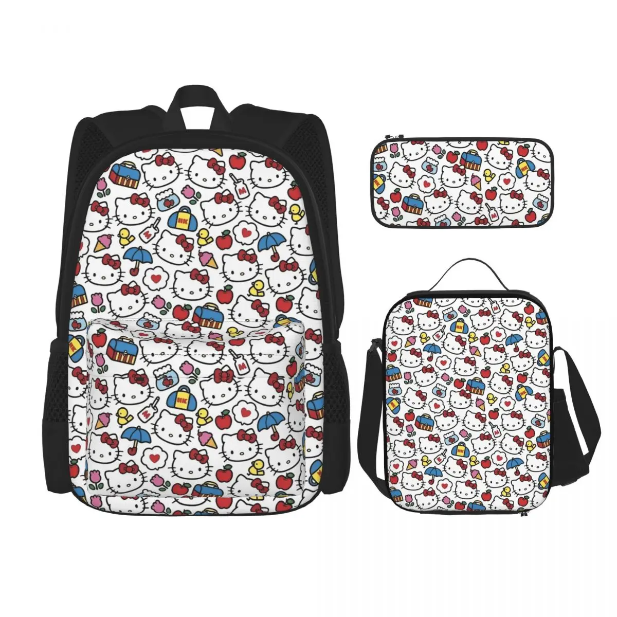 

Hello Kitty Y2k Kawaii 3pecs/set Backpack for Student Cute Anime Laptop Canvas Bags Lunch bag Pencil Case