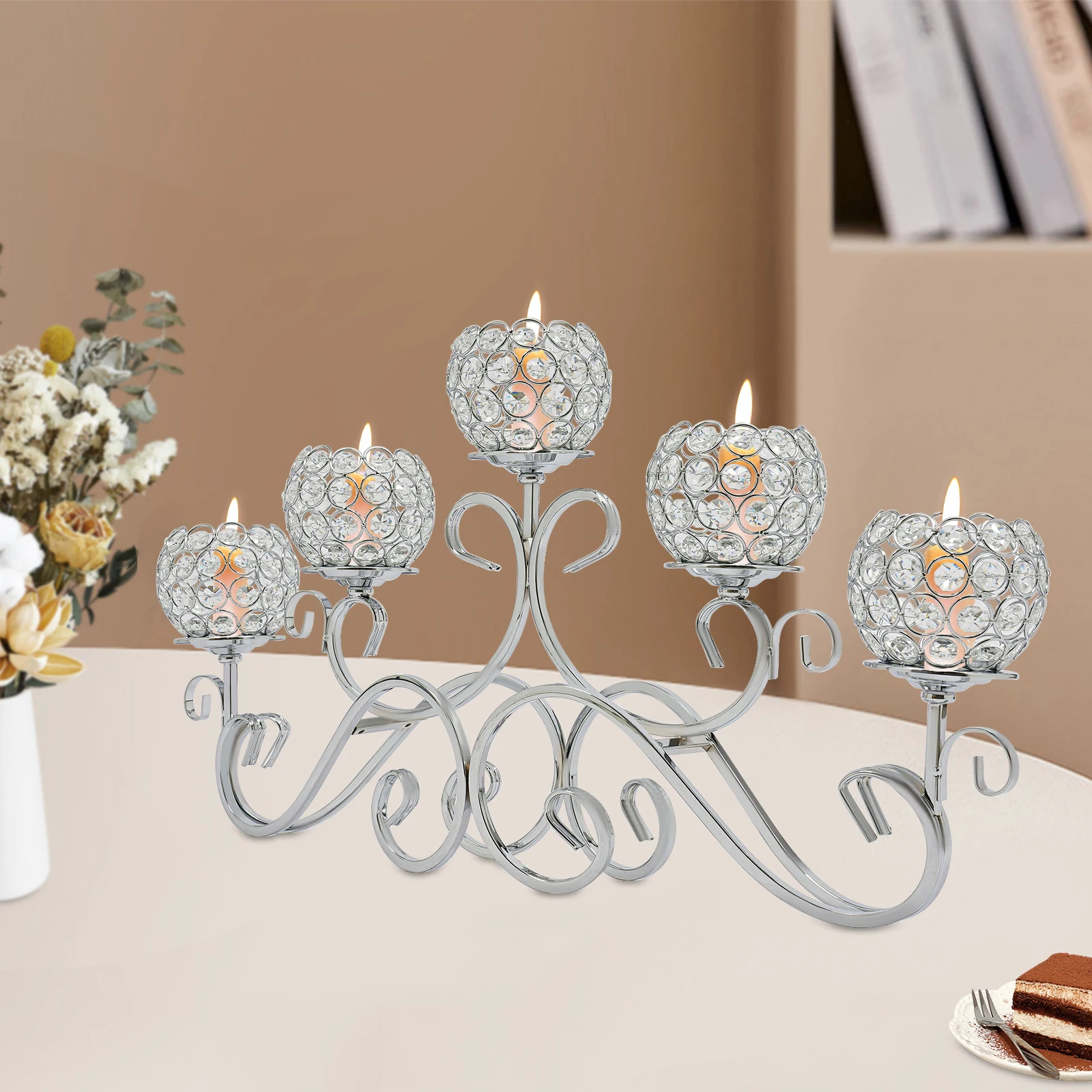 5 حوامل شموع كريستالية بأذرع، حامل شموع كريستالية، حامل شموع