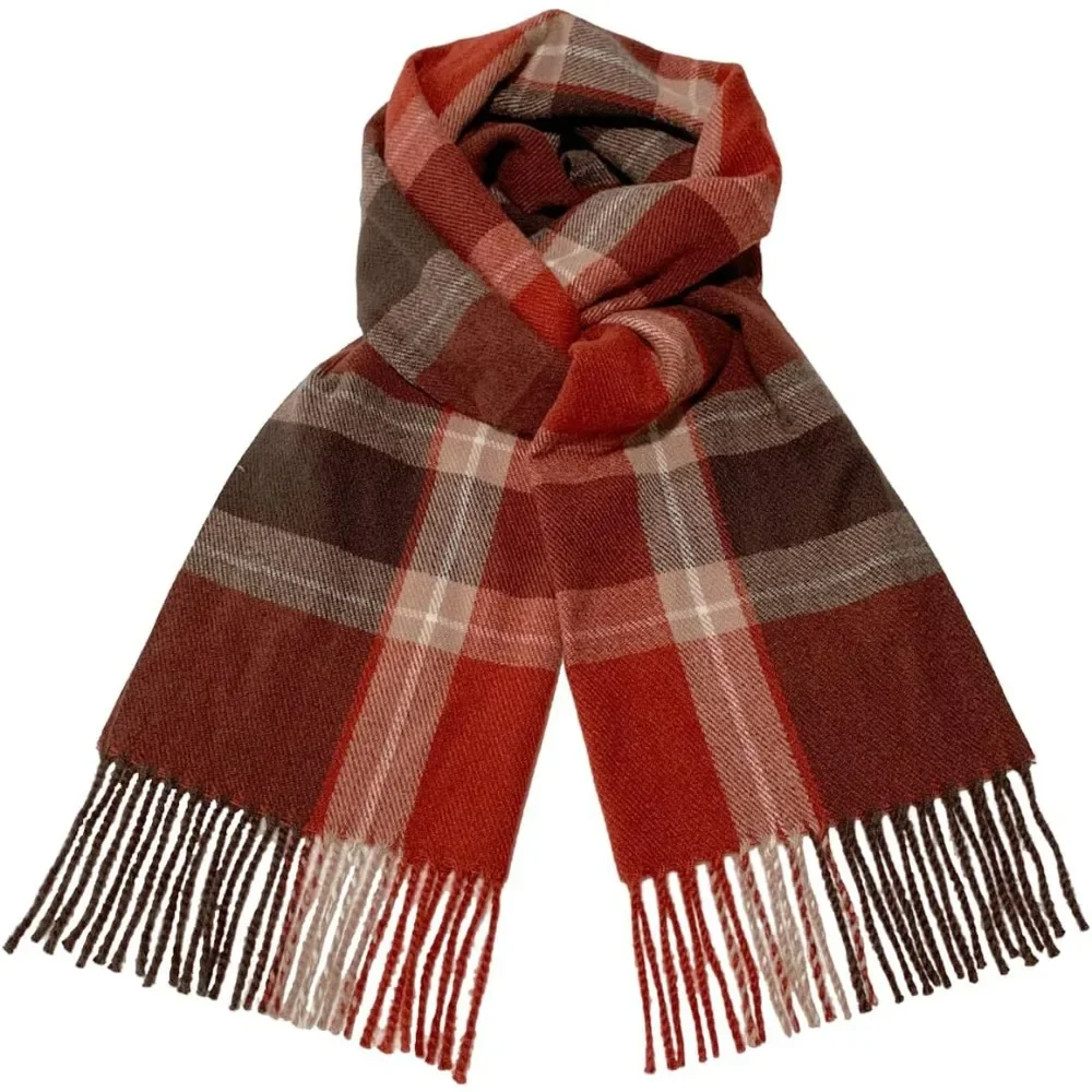 

1PCS Winter Scarf for Women Red Green Plaid Scarf w/fringe Tartan Cashmere Feel Pashmina Shawl Soft Warm Chunky Scarves