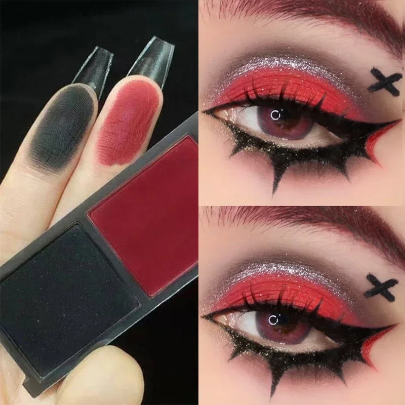 Paleta de sombras de ojos de dos colores, duraderos, fáciles de colorear, mate, rojo, negro, moda coreana, pigmentos de maquillaje de ojos brillantes, cosméticos