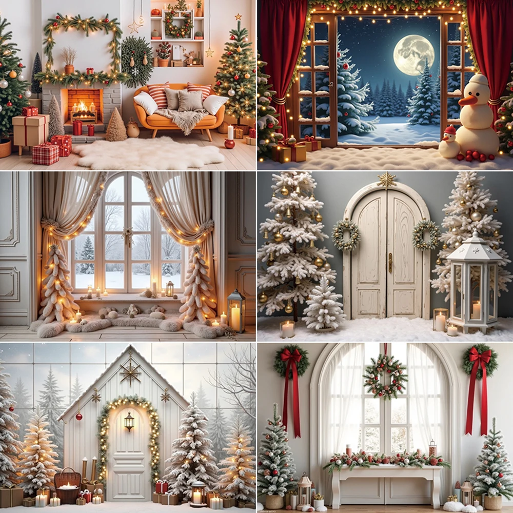 

MOON.QG Christmas Scenery Background Photography New Year Window Xmas Tree Photozone Backdrop Child Studio Photozone Accessories