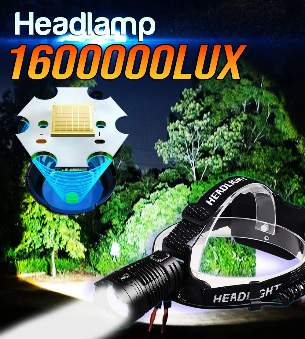 

High Power LED Headlamp XHP360 Strong Light Headlight Type-C/Micro USB Rechargeable Waterproof Head Flashlight Fishing Camping