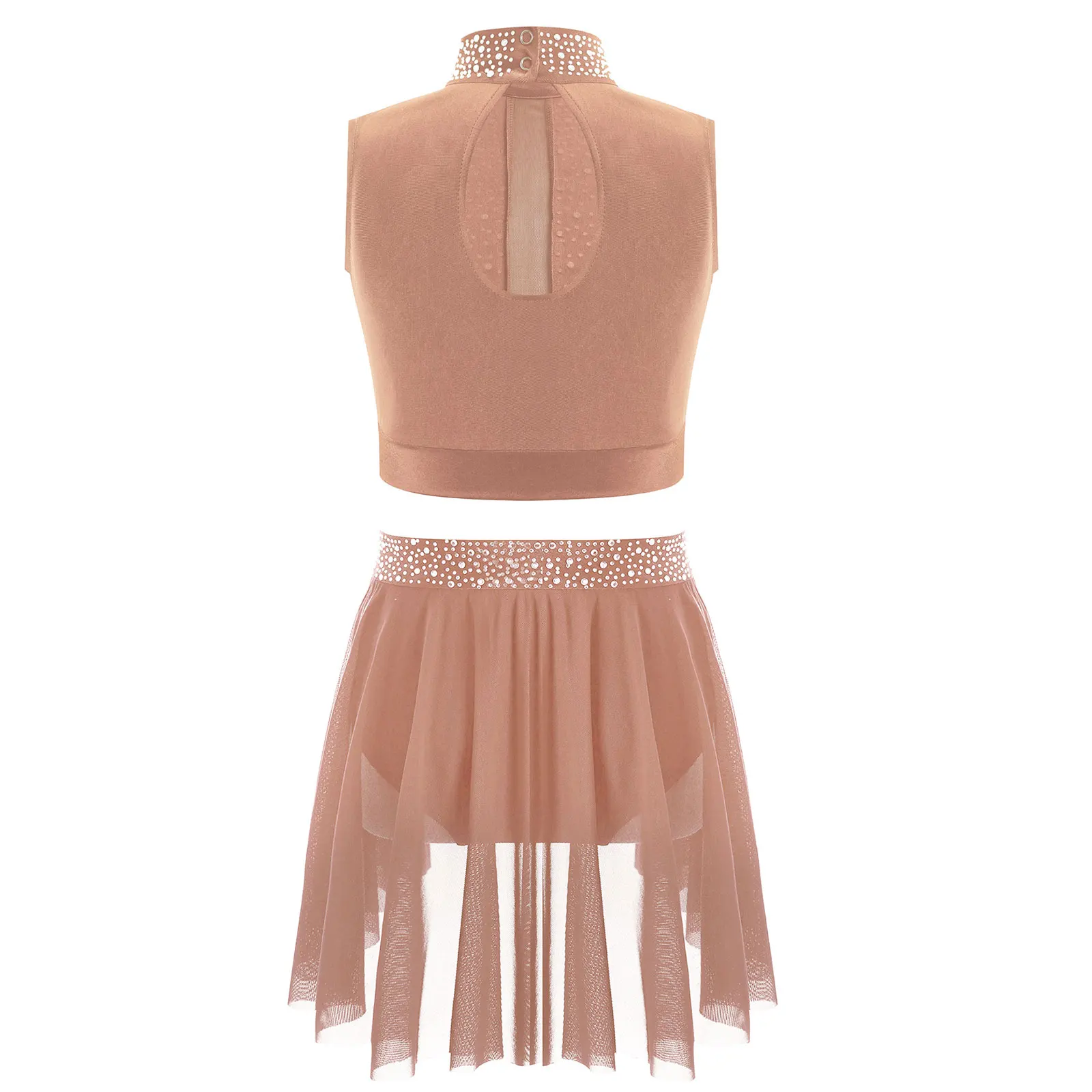 Modernes lyrisches Tanz-Performance-Outfit für Teenager-Mädchen, ärmelloses Crop-Top mit Trikotrock zum Skaten, Jazz, Ballett, Gymnastik