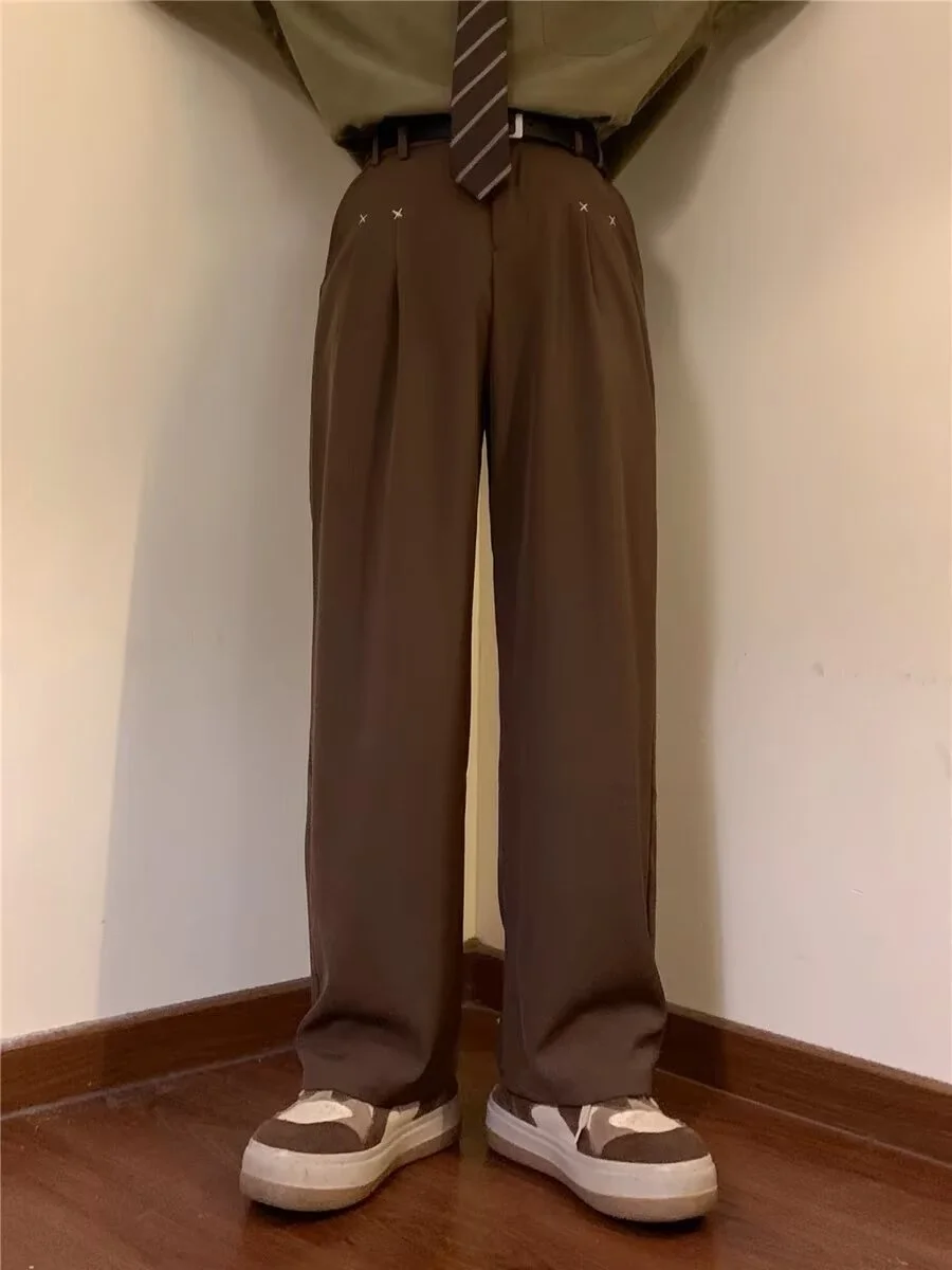 

2025 New Loose American Retro Hong Kong Sle Pleated Design Trendy Casual Pants High-End Feelings Versatile Straight Leg Zipper