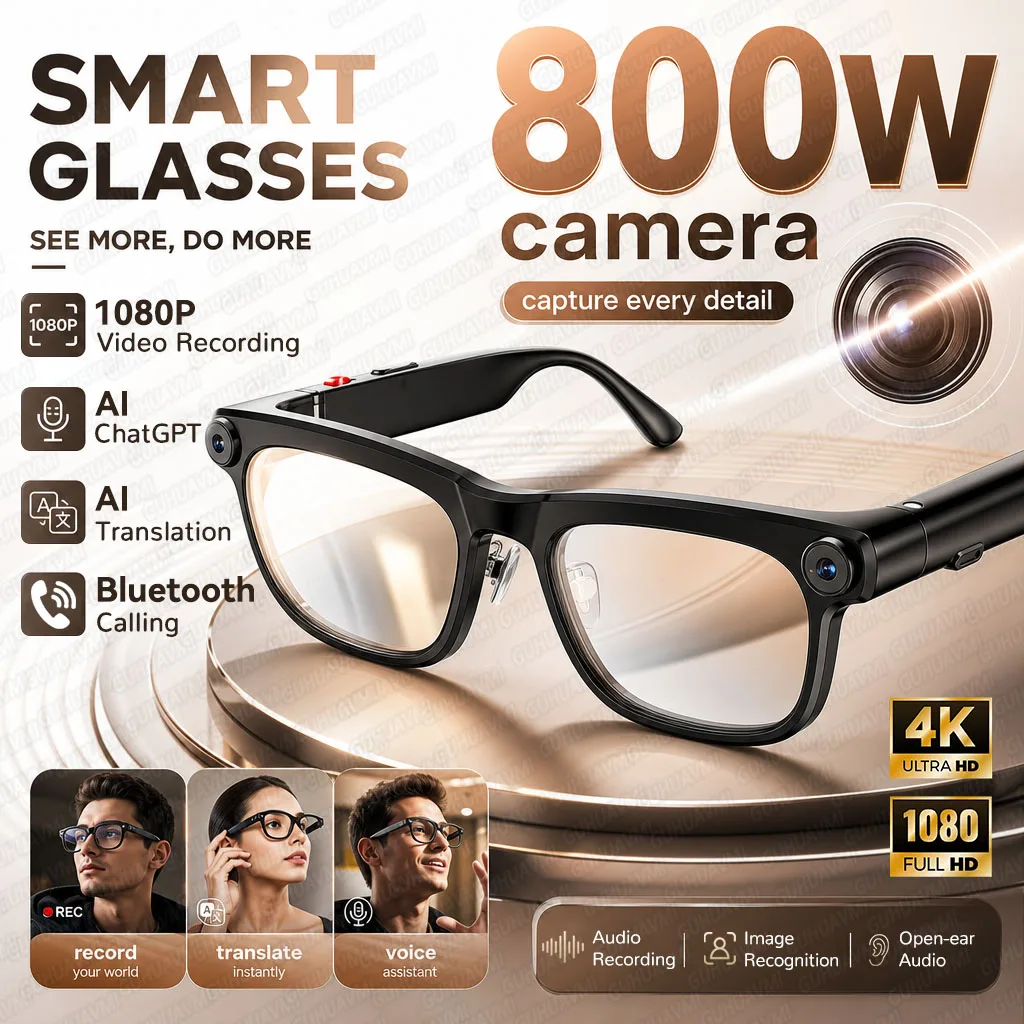 New AI Smart Glasses with 8MP Camera 4K HD Video Recording Sunglasses Photo Capture Real-Time Translation ChatGPT Call AI Glasse