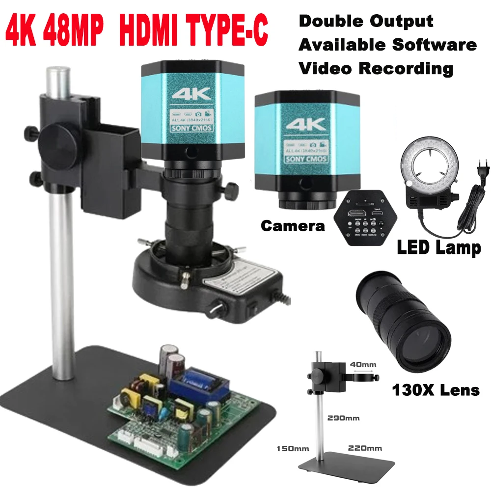 

Digital Microscope 130X Zoom Lens 48MP 4K 1080P HDMI Type-c USB Output HD Industrial Camera Set Optional Lab Welding Repair