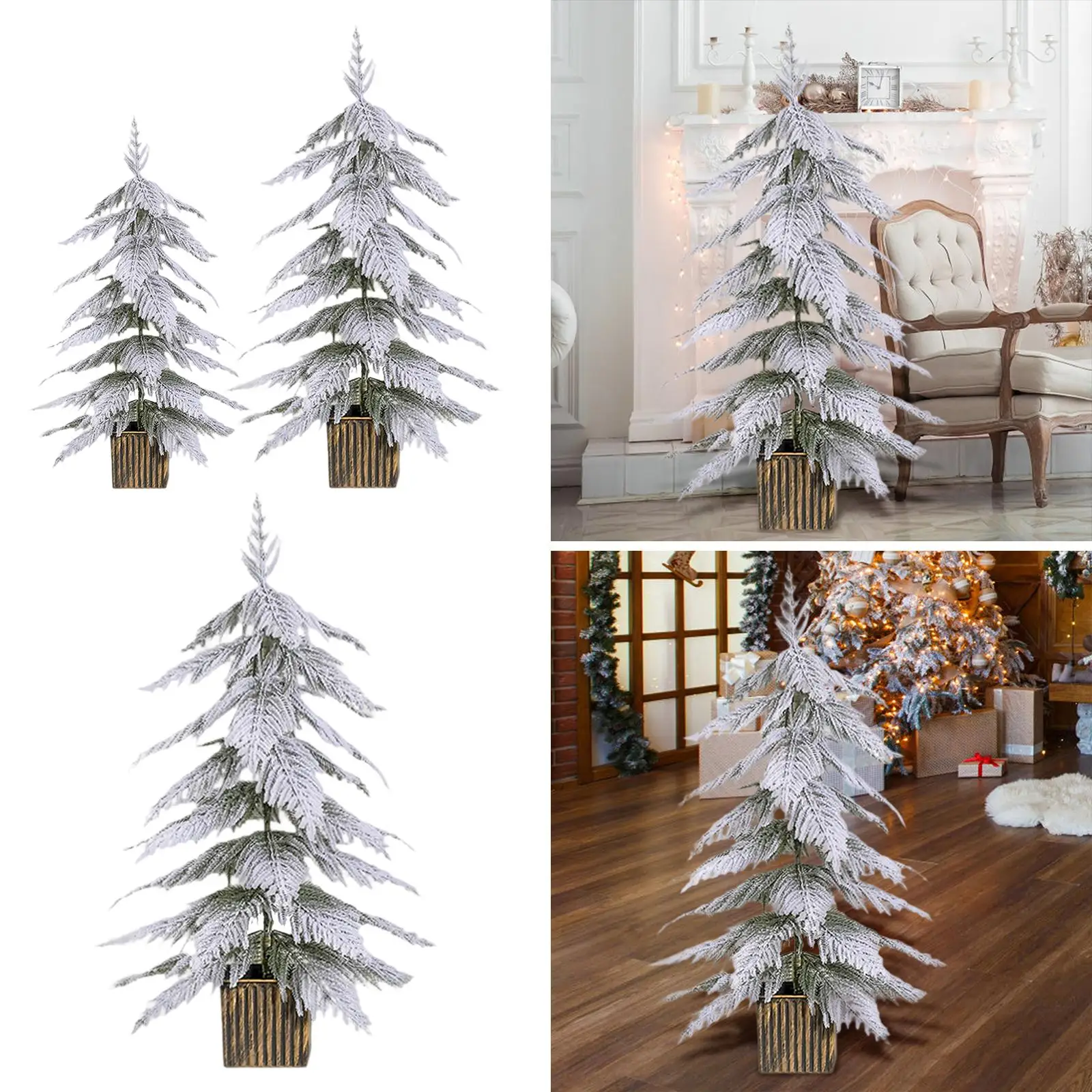 Snow Flocked Artificial Christmas Tree Table Centerpiece Mini Desk Christmas Tree for Window Cabinet Birthday Holiday Fireplace