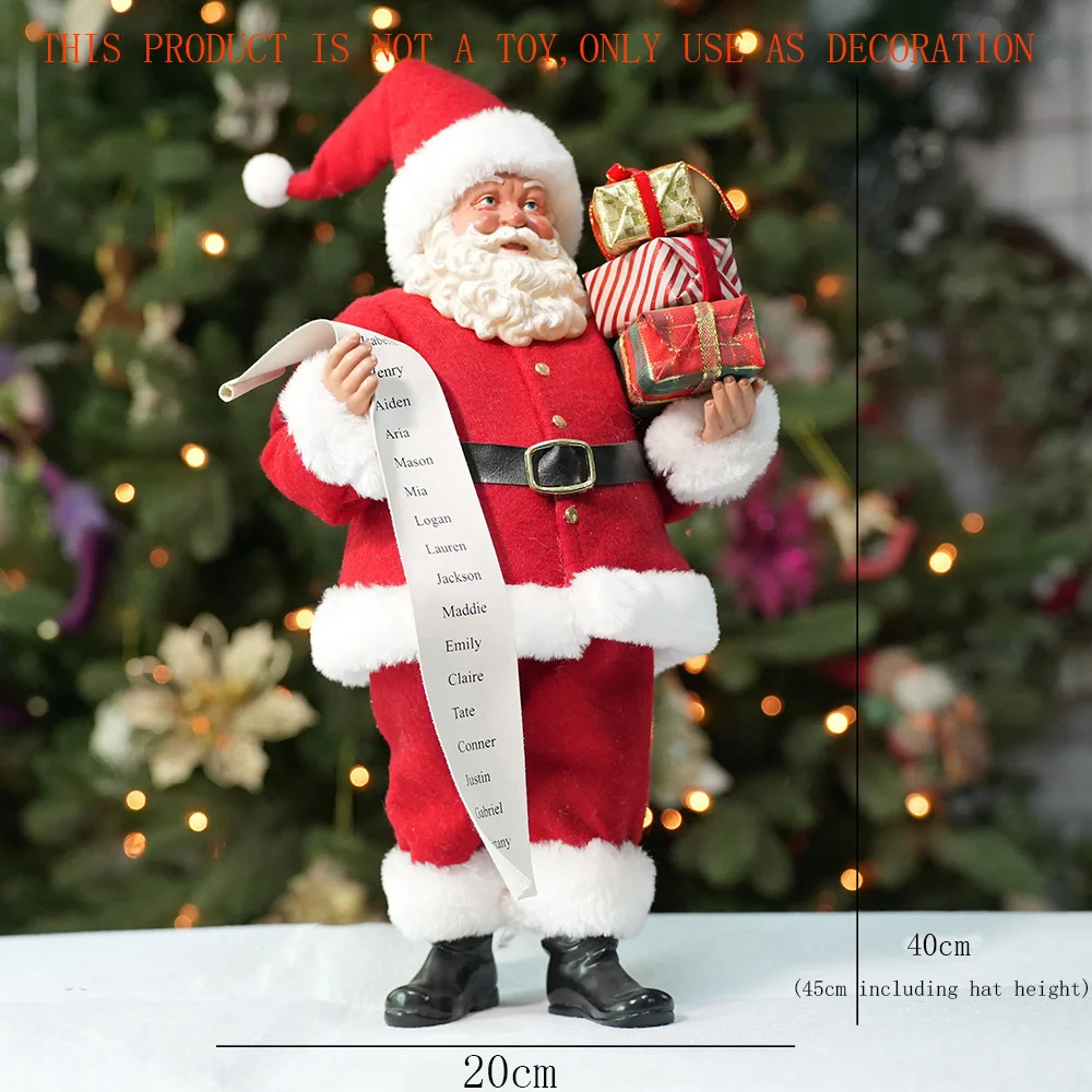 15 Inch Classic Santa Claus Decorative Statue Red Christmas Santa Claus Figurine Have Present Boxes Xmas New Year Ornaments