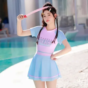 어린이용 속건성 수영복, 10-14 세 여아 수영복, 중학생, 학생, 핫 용수철 수영복, 2024, 1 개, 신제품