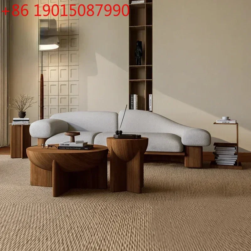 

Современный минималистичный кремовый диван-комбинация из массива дерева для гостиной, дизайнерская модель, художественная мебель