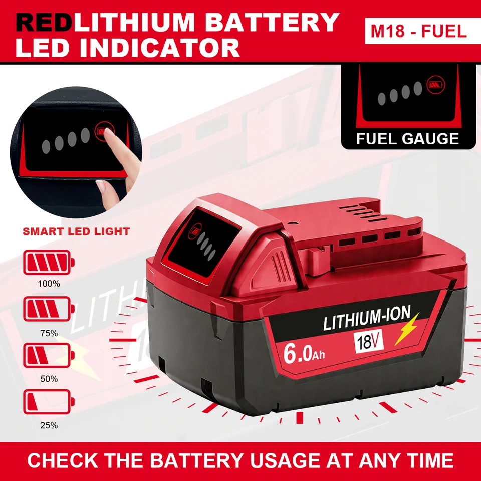 Para Milwaukee M18 6.0Ah 9.0Ah batería y cargador kit XC repuesto para 48-11-1860 M18B5 18V Li-ion herramienta eléctrica inalámbrica 18650 5