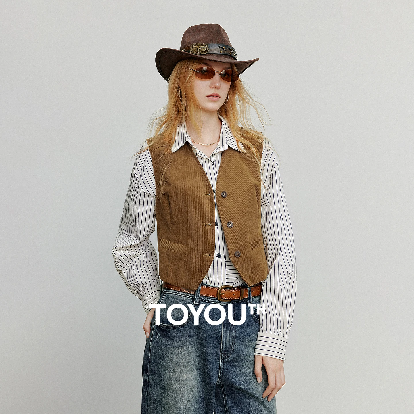 TOYOUTH Women's Corduroy Vest Autumn 2025 Slim Fit
