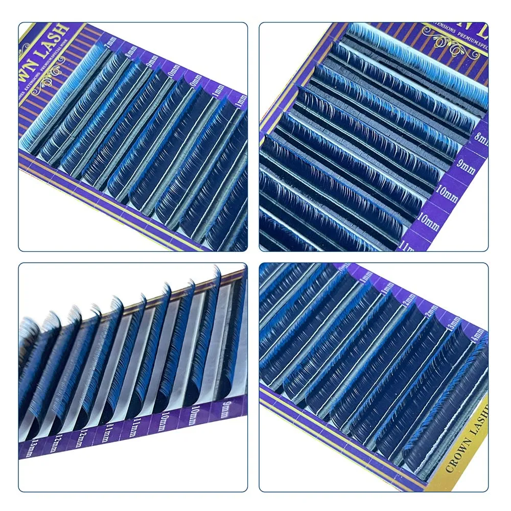 2Tones Ombre Blue Volume Lash C D 0.10 0.07 7-15mm Dual Color Gradient Shaded CrownLASH Eyelash Extension