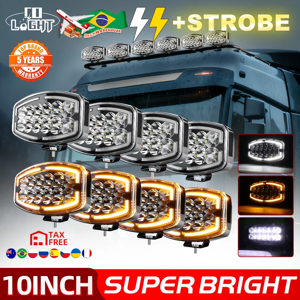 CO LIGHT Faro da Lavoro LED Ovale Jumbo da 10 Pollici per Camion, Luce Spot con Doppio DRL Bianco e Ambra, Luce Stroboscopica per Guida Fuoristrada 12v 24v per SUV 4x4