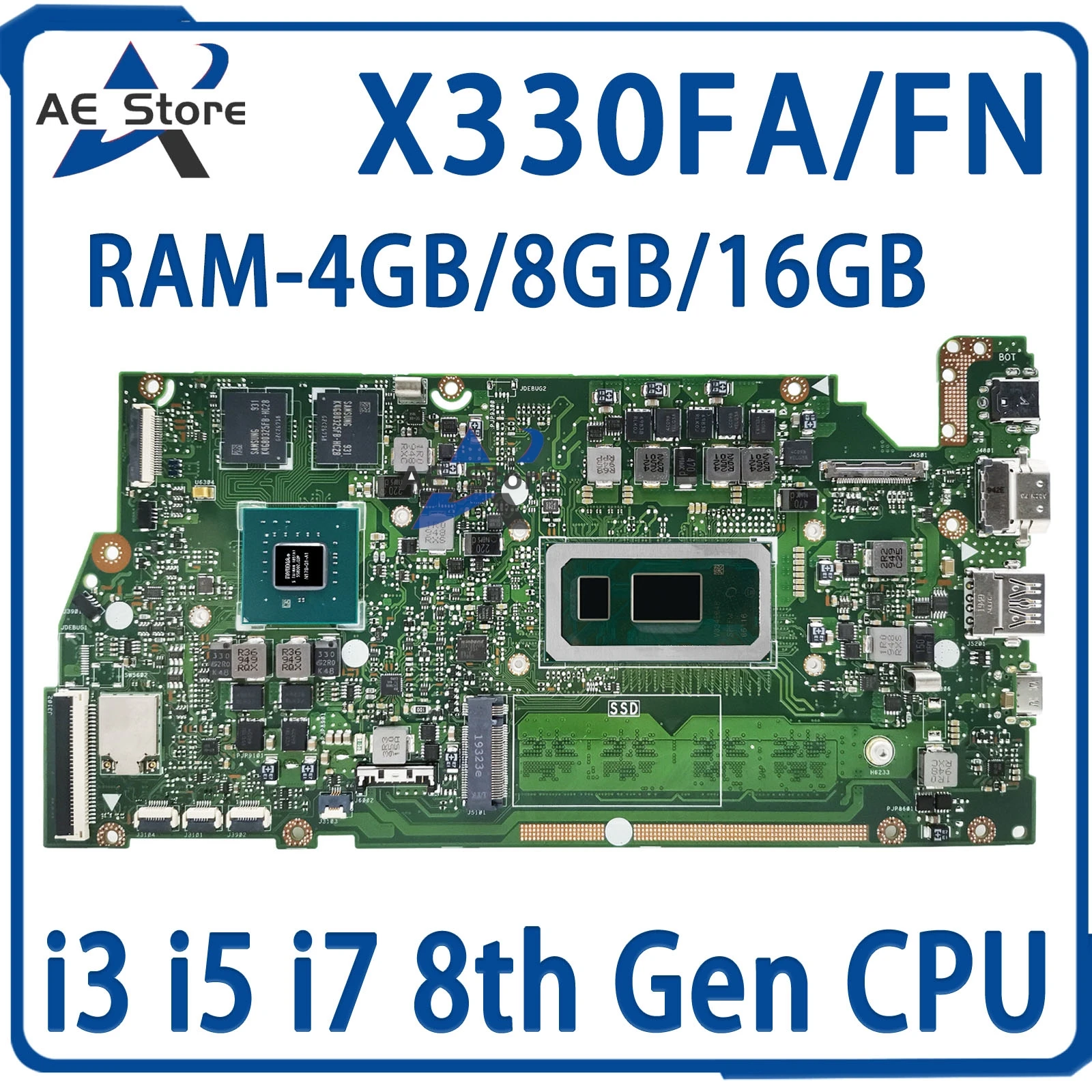 

Материнская плата для ноутбука X330FA Материнская плата ASUS X330FL X330FN X330F S330F I330F K330F V330F i3 i5 i7 4 ГБ/8 ГБ/16GB-RAM V2G/UMA