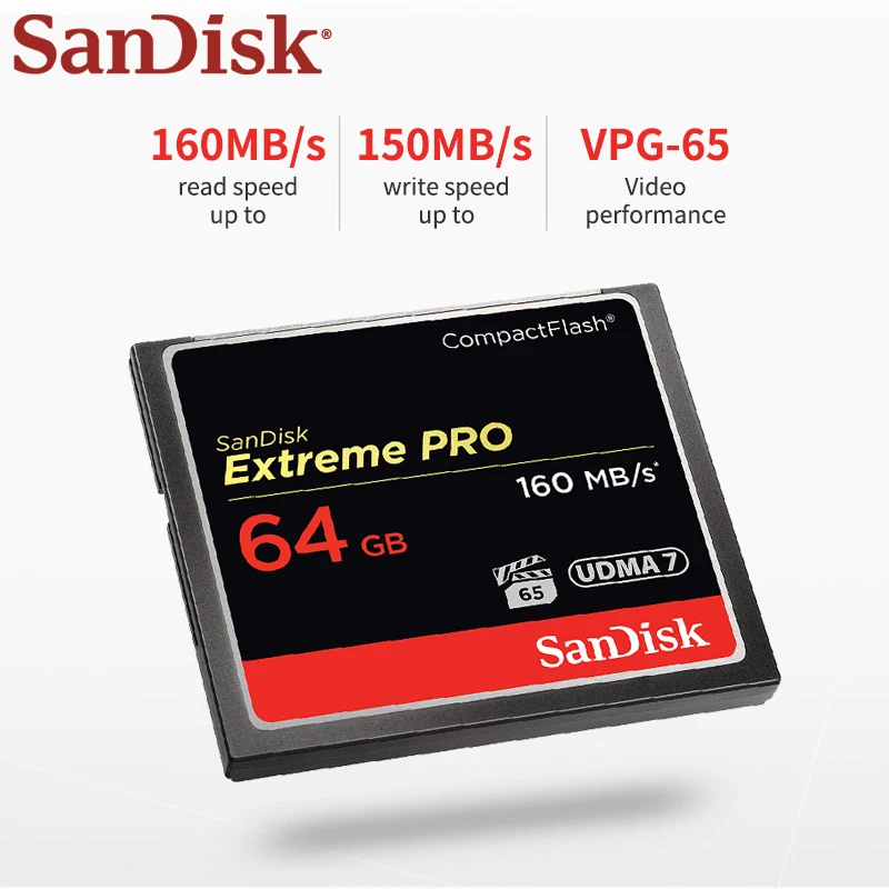 

Original SanDisk Extreme Pro 4K Video CompactFlash Memory Card 64GB 128GB VPG65 UDMA 7 CF card for DSLR or camcorder Max 160Mb/s