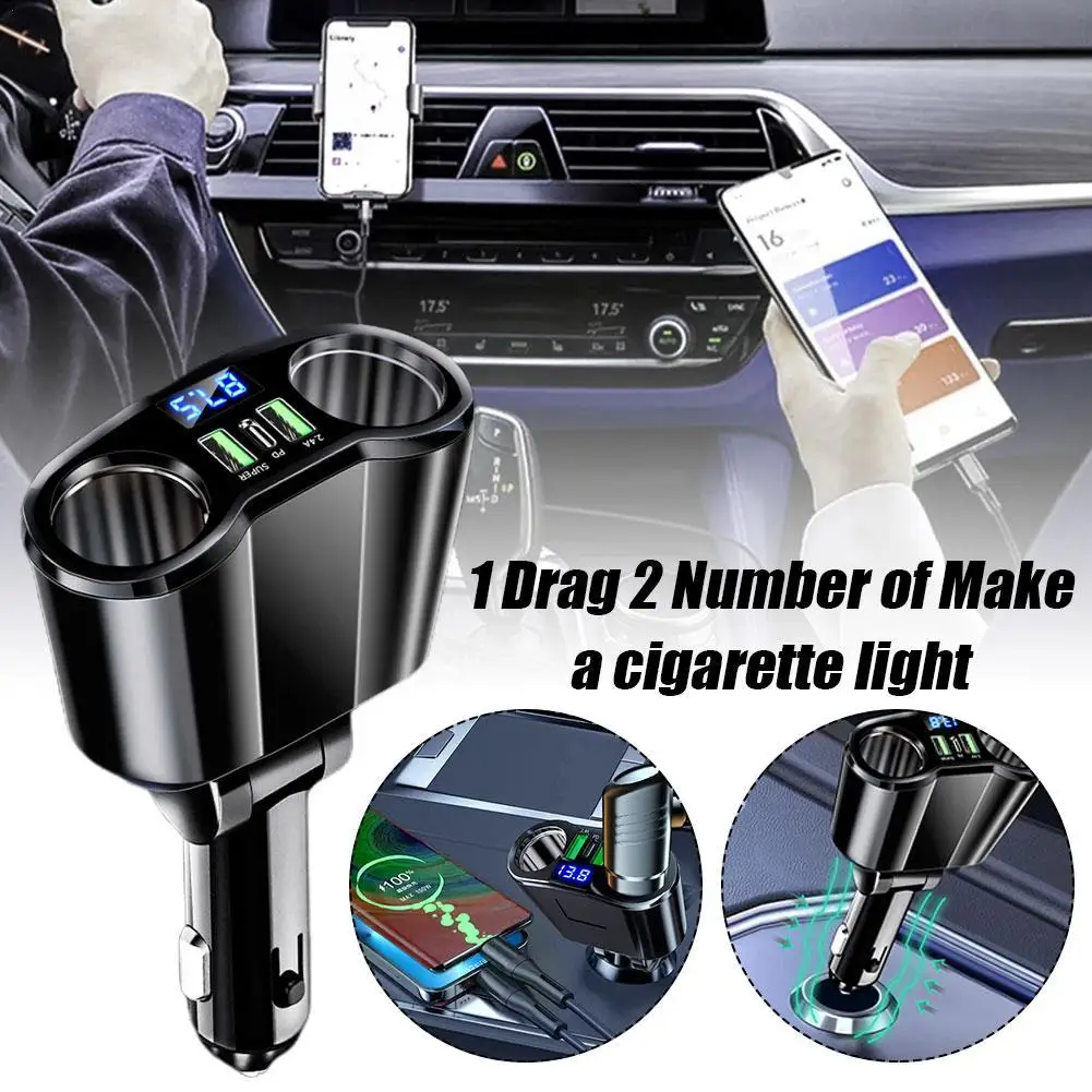 

QC3.0 Car Charger with LED Display Dual USB Ports Fast Charging Cigarette Lighter Adapter Car Charger Accessories