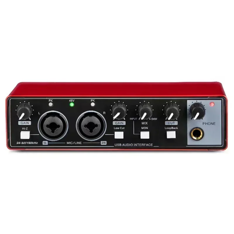 Audio-Schnittstelle für die Aufnahme, tragbare professionelle Soundkarte mit Loopback-Monitor, 48 V Phantom für Audiogeräte, Gitarre. Neu