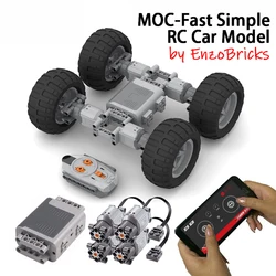 Technical MOC - Fast Simple RC 4 Wheels Cars Model Drived by 4 L Motors Building Blocks DIY Creative Bricks Education Toys Gifts