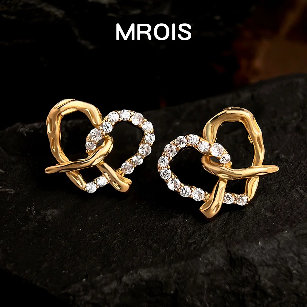 Original S925 silver needle alkaline water bread knot earrings light luxury zircon love niche earrings women