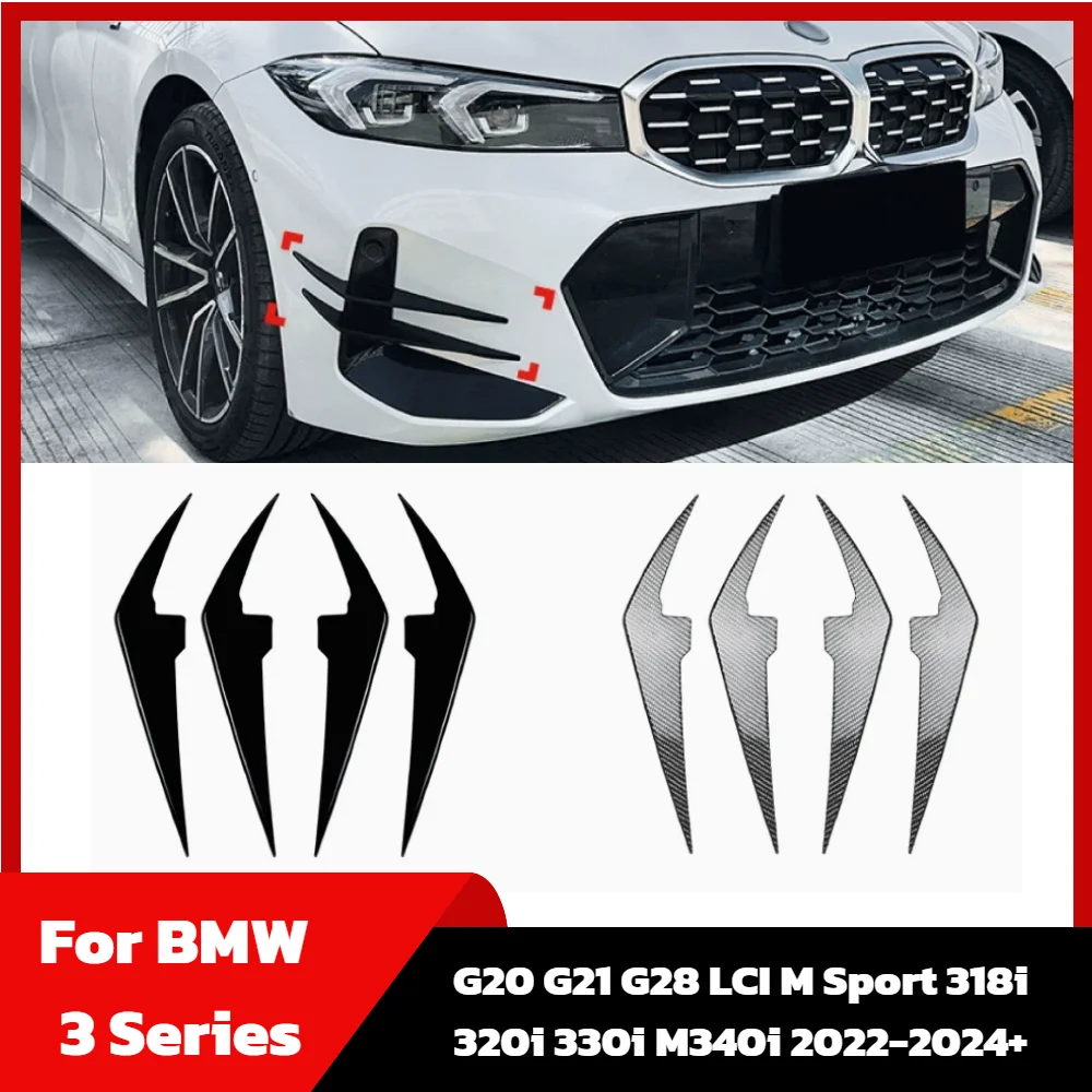

For BMW 3 Series G20 G21 G28 LCI M Sport 318i 320i 330i M340i 2022-2024+ Front Bumper Canards Side Splitter AirVent Trim Blade