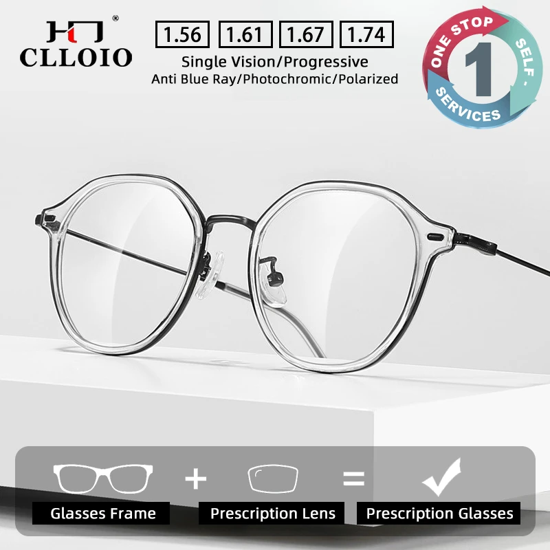 

CLLOIO Retro Casual Style Prescription Glasses Blue Light Blocking TR90 Polygon Frame Myopia Glasses Reading Progressive Eyewear