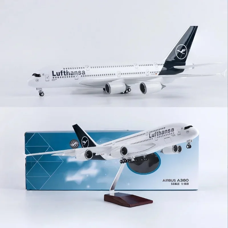 380 Model Airplane 47CM Lufthansa A380 Resin Diecast Plane Model with Stand Wheel Light Aviation Enthusiast Collectible Gift