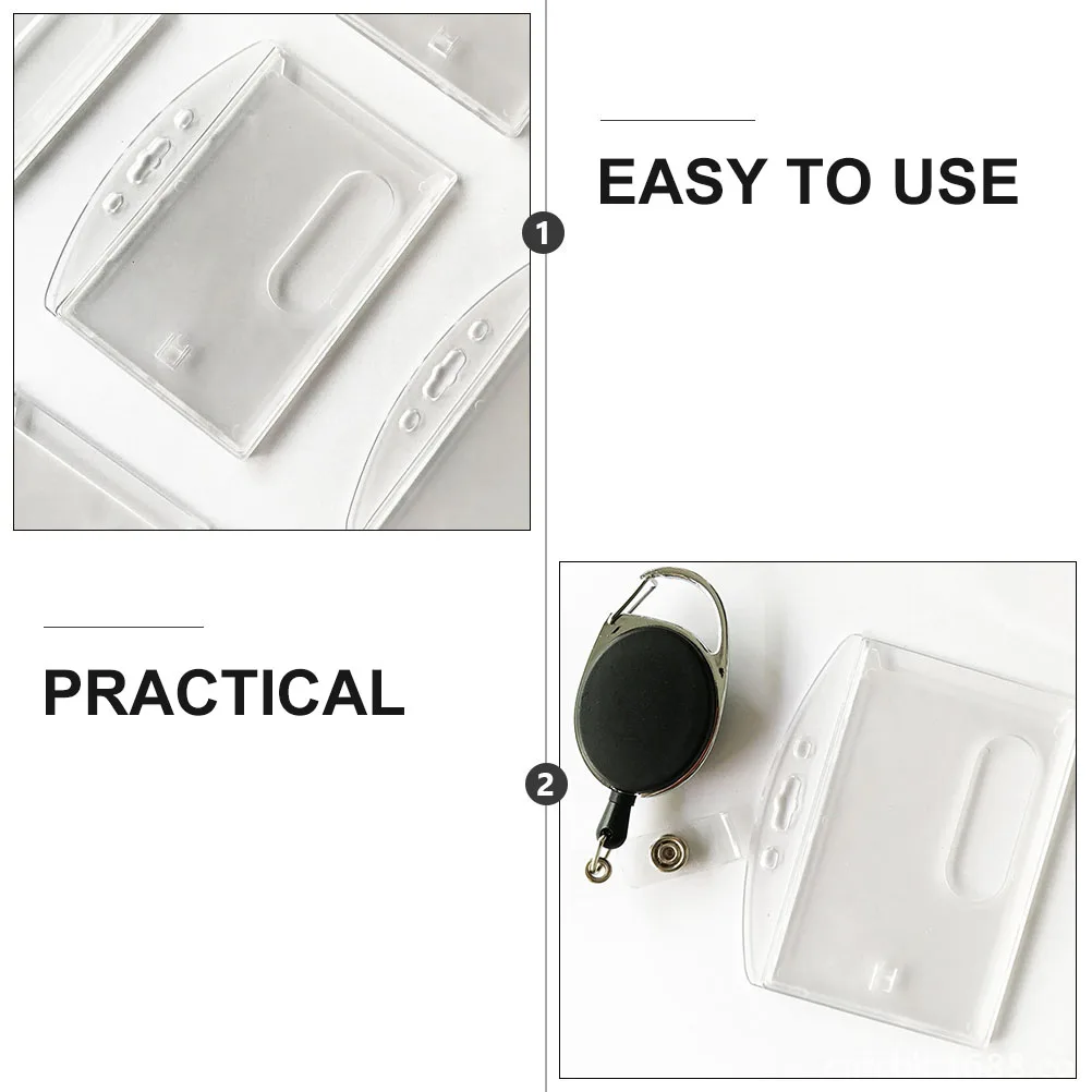 

2Pcs Clear ID Badge Holder Carabiner Zinc Alloy ABS Plastic Office School Travel Staff Cards Protector Container