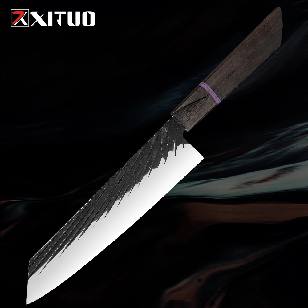 

XITUO 8 Inch Chef Kiritsuke Knife High Carbon 440C Steel Kitchen Slicing Knife Ultra-sharp Chef knife Black Sandalwood Handle