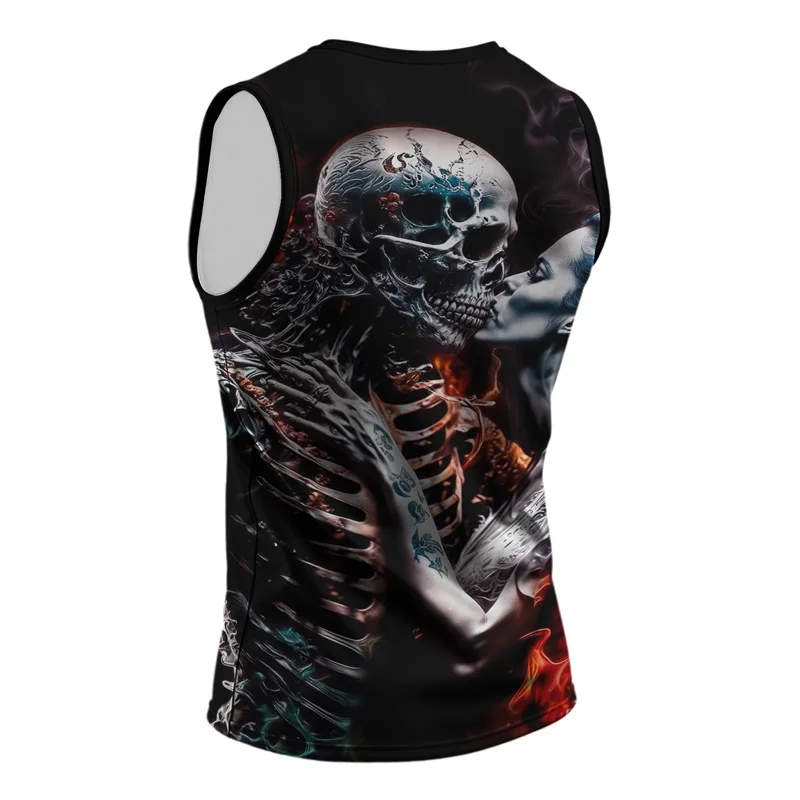 Skull พิมพ์ Mens Vest Street แฟชั่นรอบคอเสื้อยืดทุกวันกีฬากลางแจ้งฟิตเนส Running Top Fear 2025 New Arriva